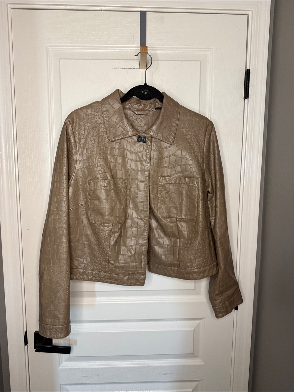 Chico's Croc-Embossed Faux Leather Jacket in Taupe